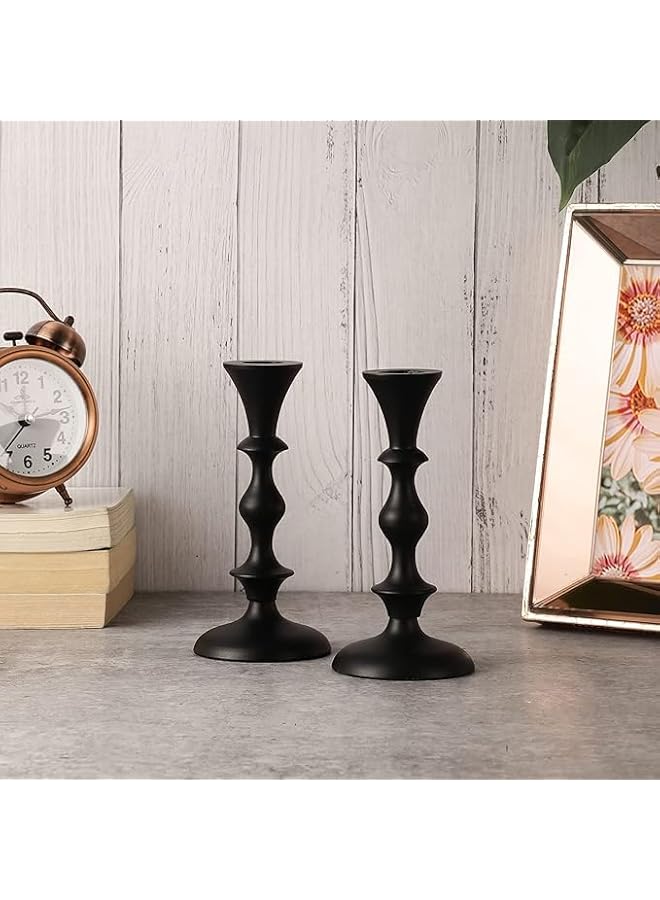 The Bros ATK_Pillar Candle Holder,Taper candle holder for retro candleholder, Formal Events, Wedding, Church, Holiday Décor, Dinning Table Centerpiece Candles -Set of 2. (Metal, Black) - Image 3