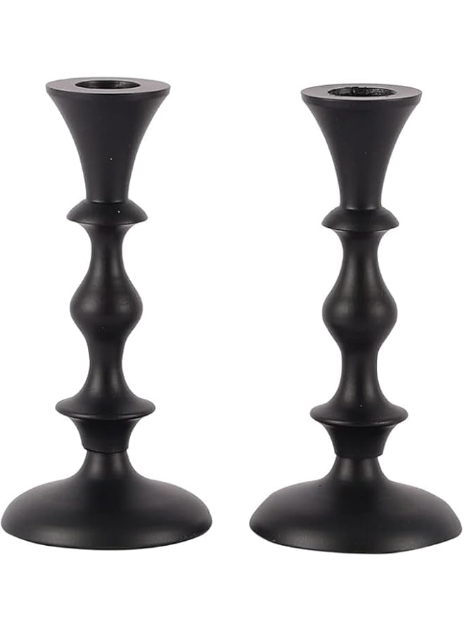 The Bros ATK_Pillar Candle Holder,Taper candle holder for retro candleholder, Formal Events, Wedding, Church, Holiday Décor, Dinning Table Centerpiece Candles -Set of 2. (Metal, Black) - Image 1