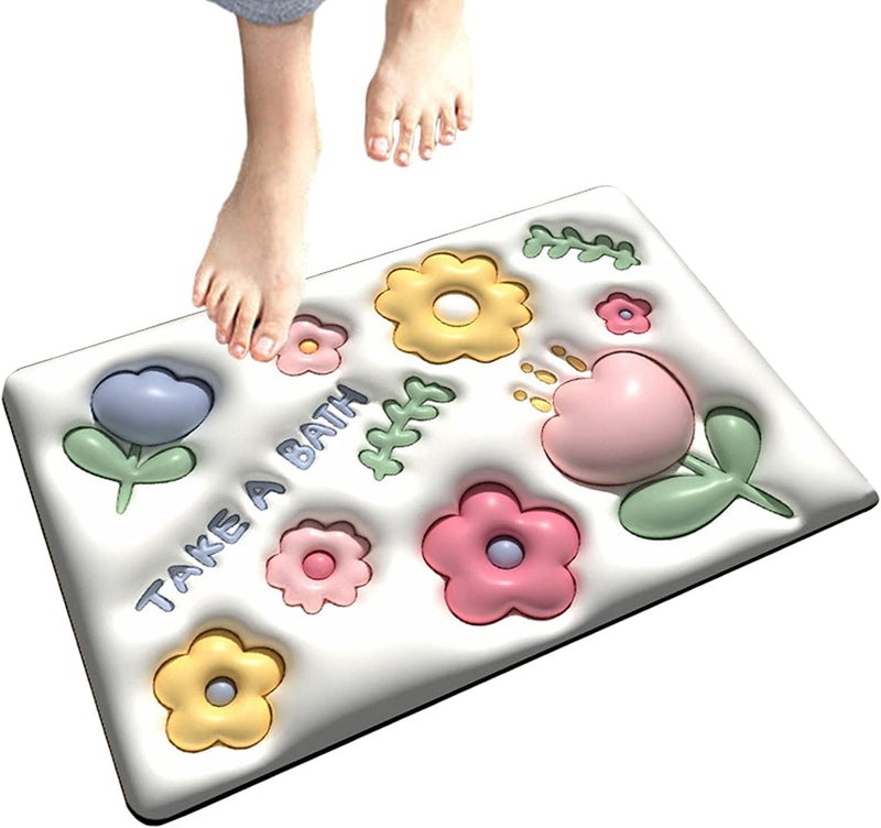 PFFY 3D Cute Bathroom Mat Rug Diatomite Absorbent Bath Carpet Quick Drying Shower Bathtub Foot Door Floor Mat Home Decor Bath Mat Diatomaceous Earth Shower Mat - Image 1