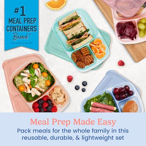 Bentgo Easyboxes - Original Stackable Lunch Boxes - Reusable 3-Compartment Food Containers for Kids and Adults - Bento Lunch Box for Meal Prep, School, & Work - BPA Free, Set of 4 (Pastels) - Image 2