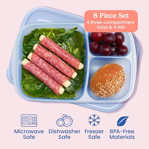 Bentgo Easyboxes - Original Stackable Lunch Boxes - Reusable 3-Compartment Food Containers for Kids and Adults - Bento Lunch Box for Meal Prep, School, & Work - BPA Free, Set of 4 (Pastels) - Image 3