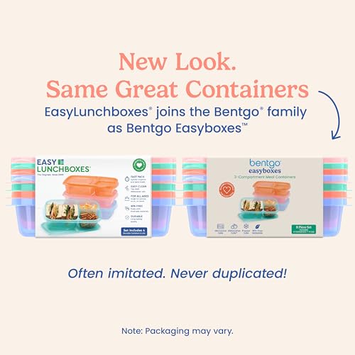 Bentgo Easyboxes - Original Stackable Lunch Boxes - Reusable 3-Compartment Food Containers for Kids and Adults - Bento Lunch Box for Meal Prep, School, & Work - BPA Free, Set of 4 (Pastels) - Image 5