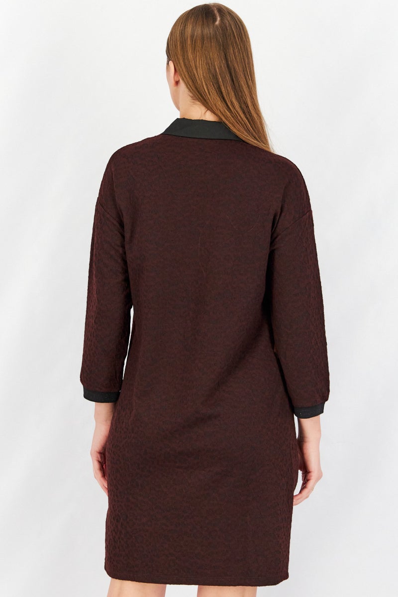 One Step Women Textured 3/4 Sleeve Mini Dress, Brown And Black - Image 2