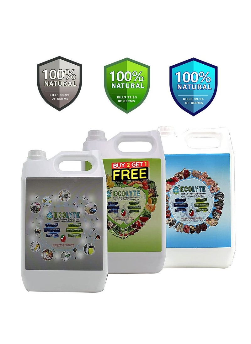 ECOLYTE+ - Ecolyte+ All in one Bundle (5Ltr, 3pcs) Buy Two get one Free | Multi Surface Disinfectant | Fruit and vegetable Disinfectant | Meat and Seafood Disinfectant | Complete Natural Disinfectant Bundle - Image 1