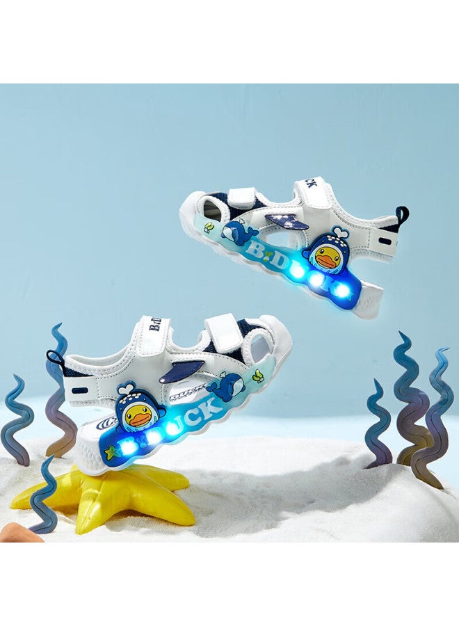 B.duck Kids' Cartoon Fashion Led Sandals Boys Girls Summer Beach Shoes 5006 White Blue Size 27
