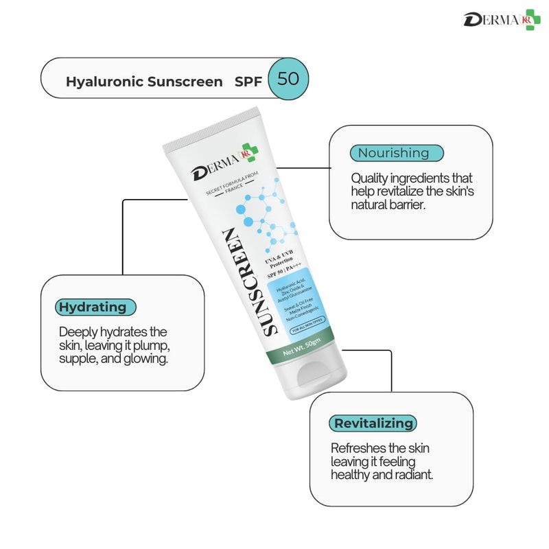 DERMAKR DERMA KR SPF 50 Sunscreen with Hyaluronic Acid and AntiAcne Green Clay Face Pack Skincare Combo Kit100g - Image 4