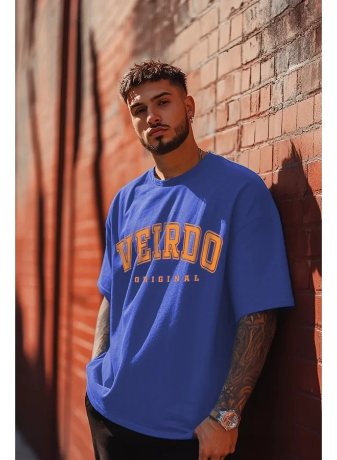 فيردو Veirdo® Pure Cotton Green, Royal Blue, Red & Swan White Oversized Fit Typographic Printed Half Sleeve T-Shirt for Men & Boys (OS_100_VDORGNL_RB_M)