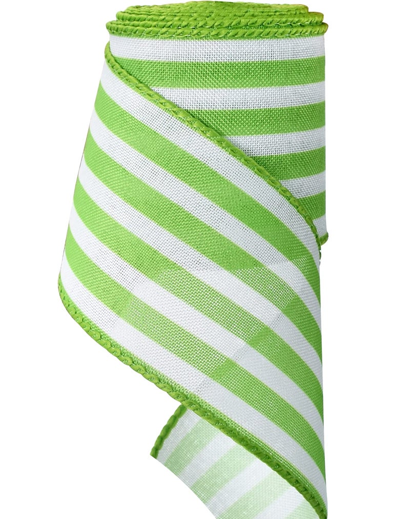 TONIFUL 25 Inch Green and White Stripe Burlap Wired Ribbon Summer Spring Wired Ribbon for Gift Wrapping Wreath Bows Making Crafts Home Decoration Easter Decor Green 6yds