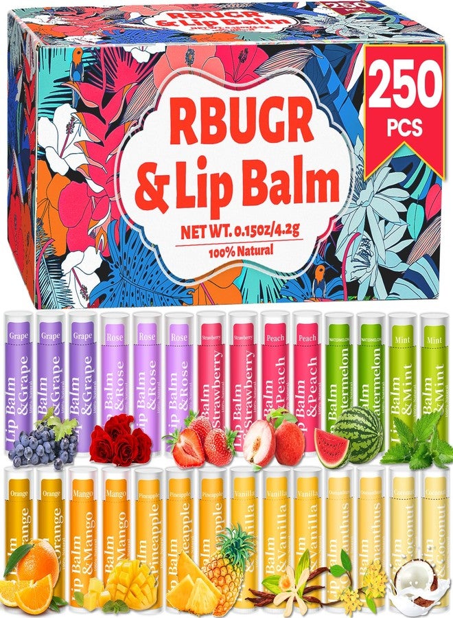 RBUGR 250 Pcs Lip Balm Bulk,12 Fruit Flavored Natural Bulk Lip Balm, Lip Balms Pack with Vitamin E, Lip Balms Gift Set Women Stocking Stuffers Party Favors, Moisturizing&Soothing(4.2g/0.15oz) - Image 1
