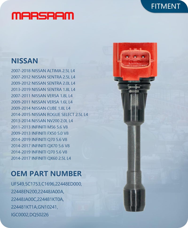 Marsram Ignition Coil Pack UF549 for 2007 2008 2009 2010 2011 2012 Nissan Altima Versa Sentra Cube NV200 Rogue 2013 2014 2015 Infiniti M56 FX50 QX60 2.5L 2.0L 1.8L Replace for C1696 4pcs - Image 2