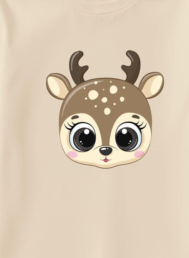 minicult kids Cotton Shorts with matching Tshirt Coord clothing set with cute Prints (Beige Reindeer)(12-18 MTS) - Image 3