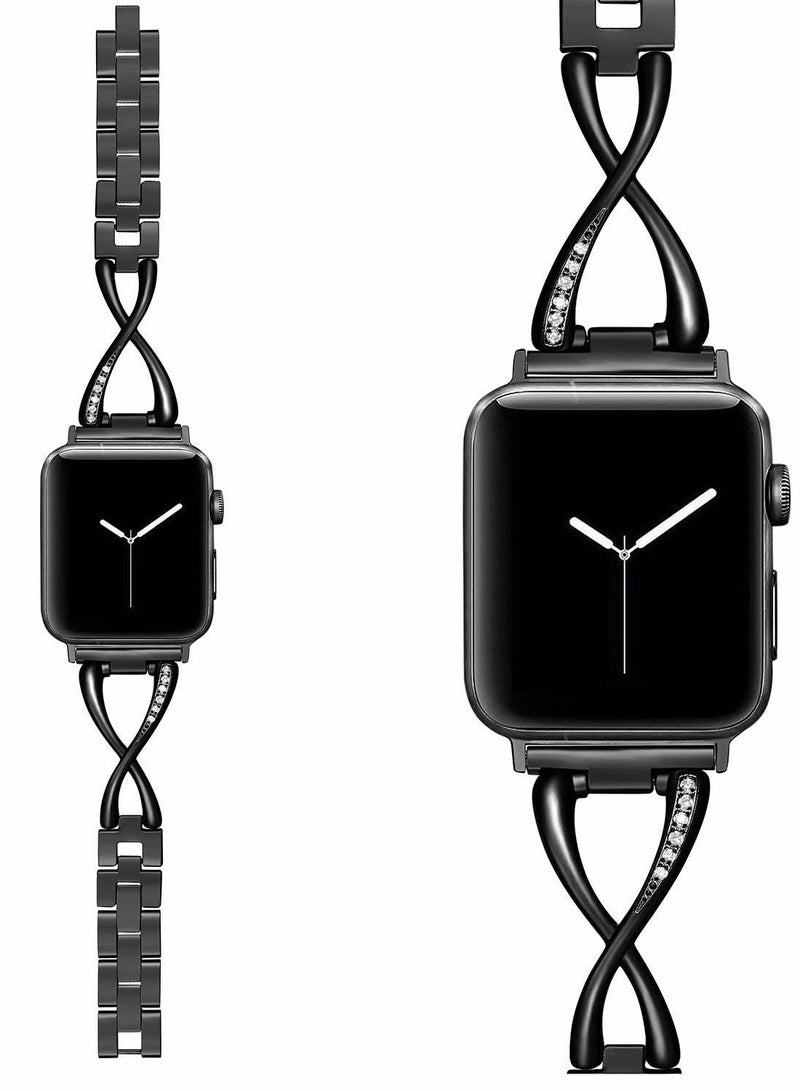 SOLARAE Stainless Steel Diamond X-Shape Bracelet Watch Band for Apple Watch Series 4, iWatch SE, Adjustable Replacement Strap Wristband Jewelry Accessory - Image 2