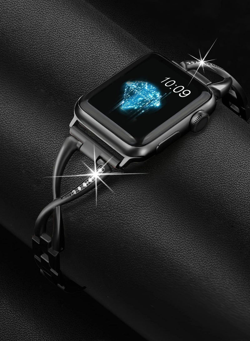 SOLARAE Stainless Steel Diamond X-Shape Bracelet Watch Band for Apple Watch Series 4, iWatch SE, Adjustable Replacement Strap Wristband Jewelry Accessory - Image 4