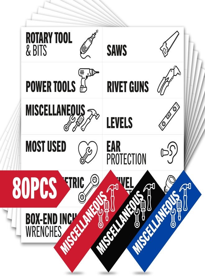 Itera Toolbox Organization Magnetic Labels - 80 Large, Tool Chest Organizer Labels with Strong Magnets & Easy to Read Printing - Fits All Brands of Steel Tool Box Drawers (White 3.125 x 1.0 Inches) - Image 1