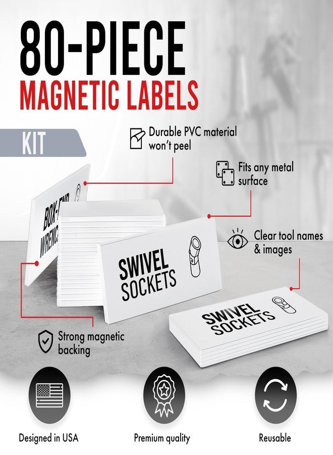 Itera Toolbox Organization Magnetic Labels - 80 Large, Tool Chest Organizer Labels with Strong Magnets & Easy to Read Printing - Fits All Brands of Steel Tool Box Drawers (White 3.125 x 1.0 Inches) - Image 4