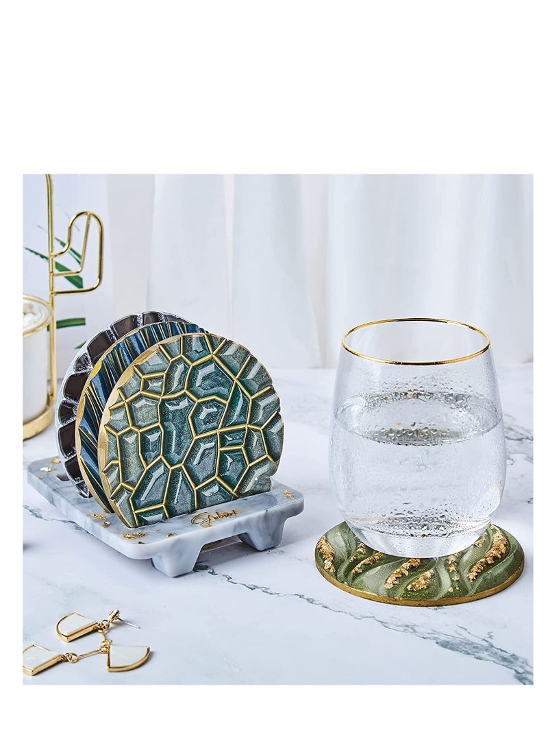 Excefore Coaster Resin Mould, 4Pcs Different Pattern Coaster Moulds with 1Pc Coaster Stand Storage Moulds, Silicone Moulds for Epoxy Resin Casting Coasters Home Decoration  - Image 5
