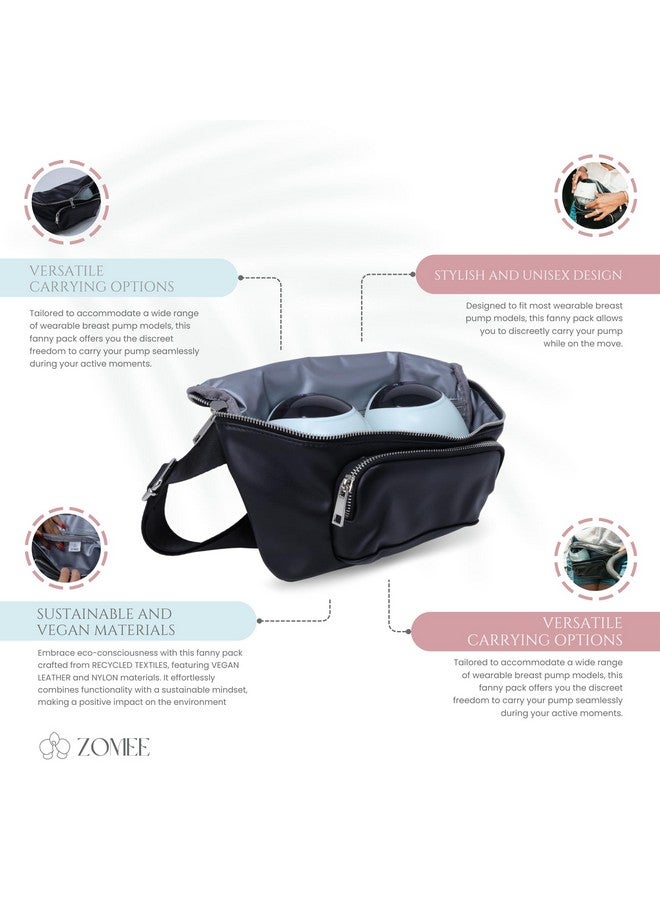 Zomee Multi-Functional Fanny Pack for Wearable Breast Pumps and Portable Diaper Changing Mat- Eco-Friendly and Stylish (BLACK) - Image 3
