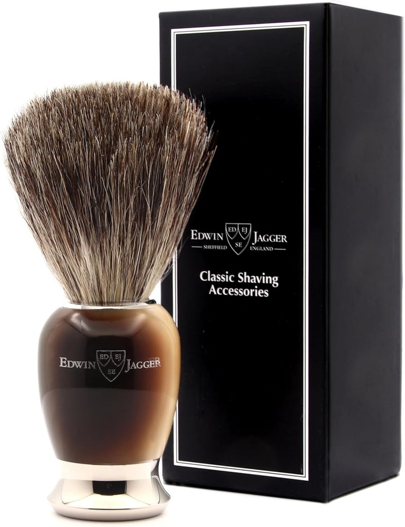 Edwin Jagger 81SB582AMZ Classic Pure Badger Exfoliating Shaving Brush for Shaving Cream or Shaving Soap for Men and Women Horn - Image 4