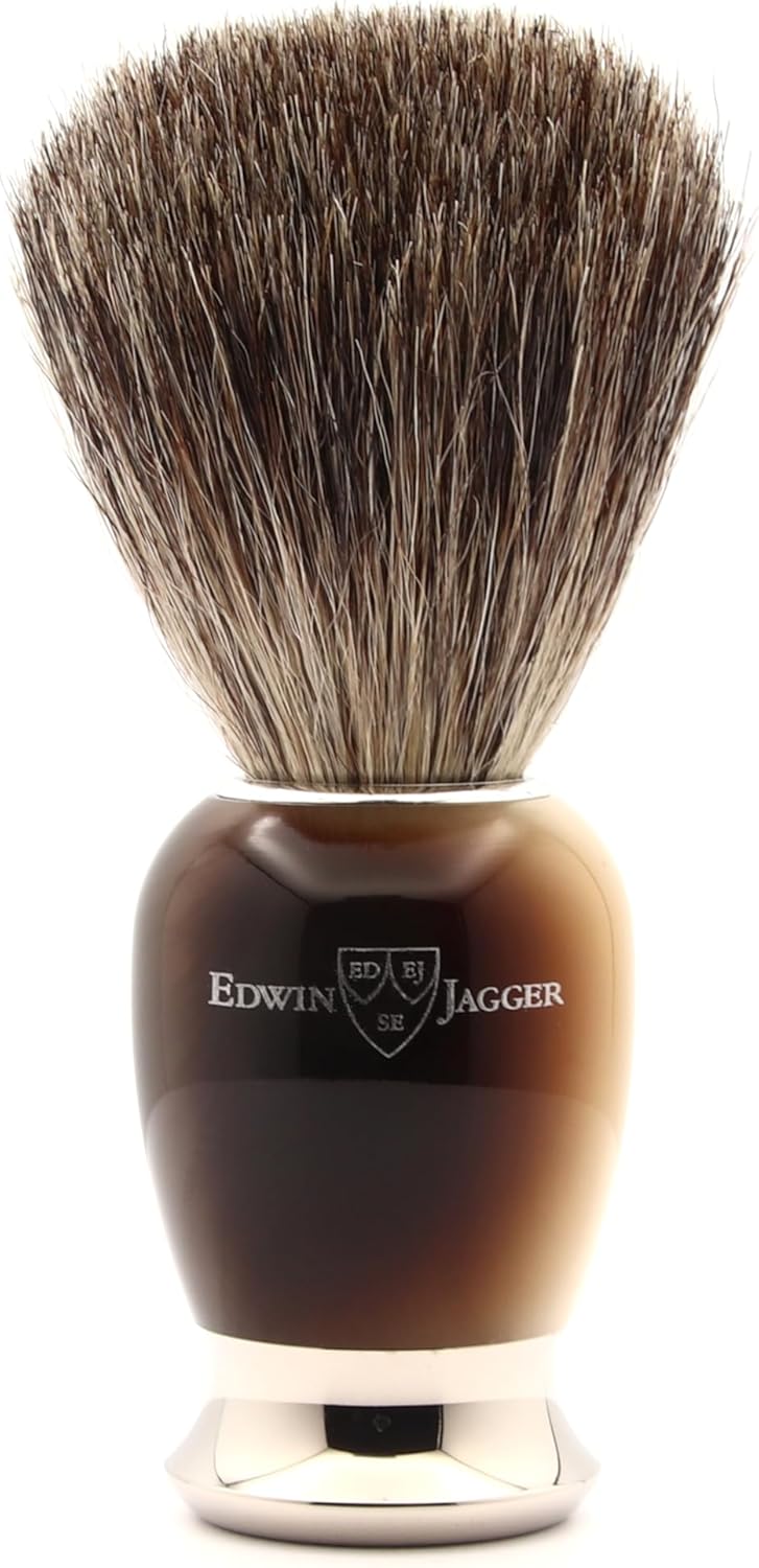 Edwin Jagger 81SB582AMZ Classic Pure Badger Exfoliating Shaving Brush for Shaving Cream or Shaving Soap for Men and Women Horn - Image 1