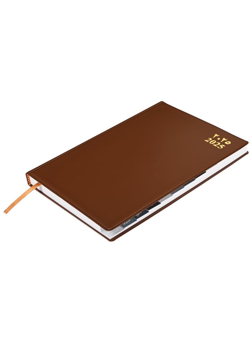 FIS 2025 Agenda Diary Arabic/English Left Side Opening with 12 Months Index, PVC Hard Cover Brown - FSDI63AEL25BR - Image 1