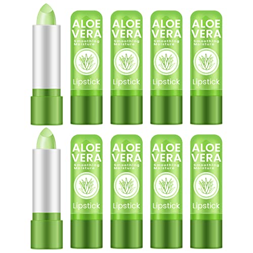 Ownest 10 Pcs Aloe Vera Lip Balm PH Color Changing Lipstick Change from Green to Natural Pink Deep Hydrating Tinted Lip Balm Daily Lip Moisturizer for Dry Cracked Lips with Real Aloe Vera - Image 2
