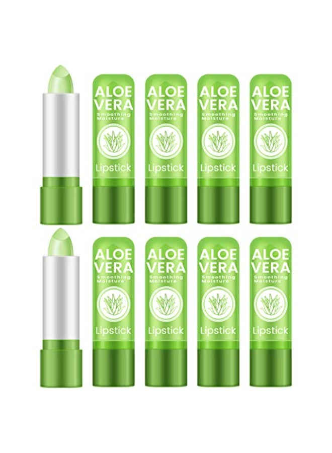 Ownest 10 Pcs Aloe Vera Lip Balm PH Color Changing Lipstick Change from Green to Natural Pink Deep Hydrating Tinted Lip Balm Daily Lip Moisturizer for Dry Cracked Lips with Real Aloe Vera - Image 1