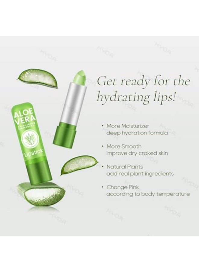 Ownest 10 Pcs Aloe Vera Lip Balm PH Color Changing Lipstick Change from Green to Natural Pink Deep Hydrating Tinted Lip Balm Daily Lip Moisturizer for Dry Cracked Lips with Real Aloe Vera - Image 4