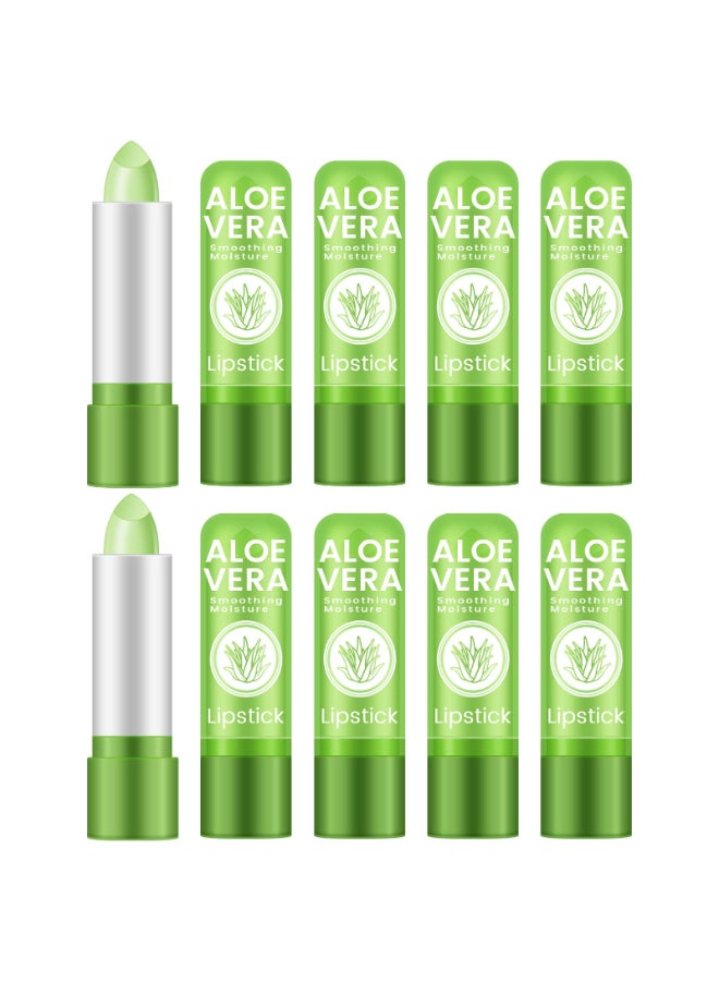 Ownest 10 Pcs Aloe Vera Lip Balm PH Color Changing Lipstick Change from Green to Natural Pink Deep Hydrating Tinted Lip Balm Daily Lip Moisturizer for Dry Cracked Lips with Real Aloe Vera - Image 3
