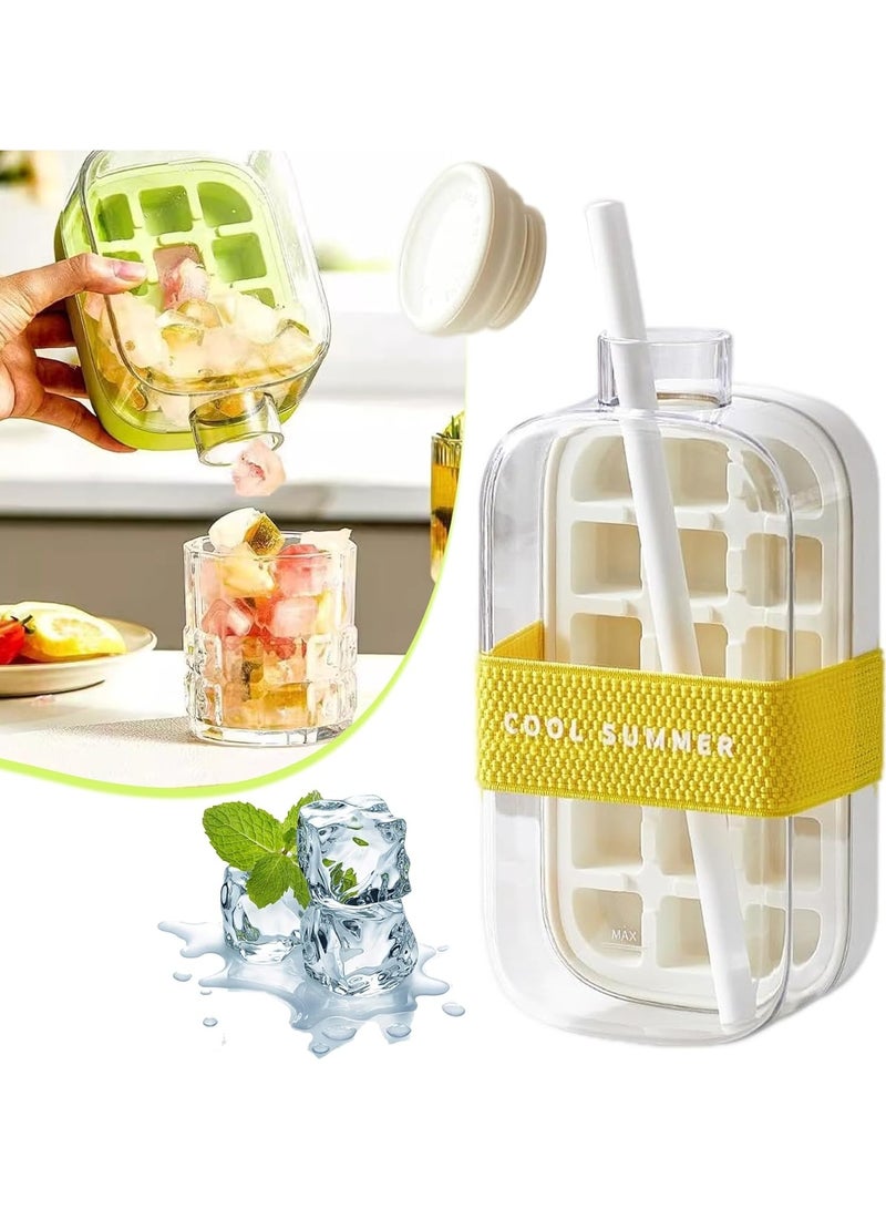 Ice Cube Bottle - 2 in 1 Touch-Free Ice Cube Tray Water Bottle, 2-in-1 Ice Cube Tray & Bottle, Easy Ice Release for Freezer, Perfect, For Coffee, Juice, And Beverages ( White,800ml)  - Image 1
