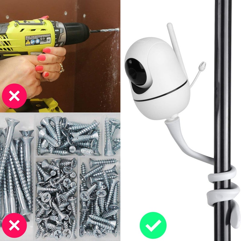 iTODOS Baby Monitor Mount Compatible with HelloBaby HB65/HB66/HB248,ANMEATE SM935E Baby Monitor Camera, Versatile Twist Mount Without Tools or Wall Damage -White - Image 5