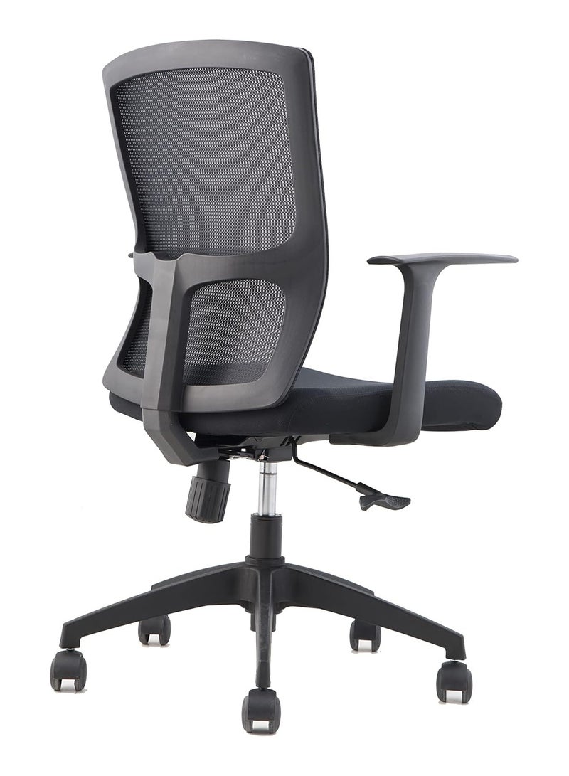Kaliber Home Task Chair – Mesh-backed Ergonomic office chair with Upholstered Seat, Black PP Frame, T-Shape Fixed Armrests, 40 High Density Foam, 100mm Gas Lift, Nylon Base and 50mm Cast - Image 1