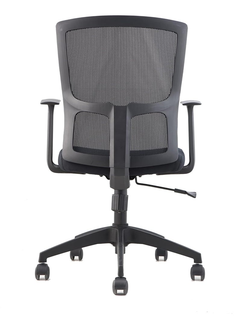Kaliber Home Task Chair – Mesh-backed Ergonomic office chair with Upholstered Seat, Black PP Frame, T-Shape Fixed Armrests, 40 High Density Foam, 100mm Gas Lift, Nylon Base and 50mm Cast - Image 2