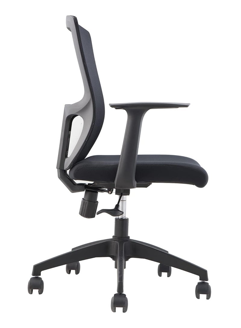 Kaliber Home Task Chair – Mesh-backed Ergonomic office chair with Upholstered Seat, Black PP Frame, T-Shape Fixed Armrests, 40 High Density Foam, 100mm Gas Lift, Nylon Base and 50mm Cast - Image 3
