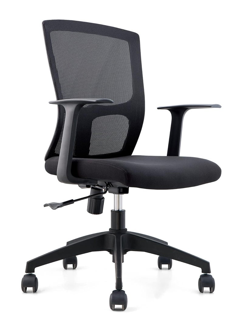 Kaliber Home Task Chair – Mesh-backed Ergonomic office chair with Upholstered Seat, Black PP Frame, T-Shape Fixed Armrests, 40 High Density Foam, 100mm Gas Lift, Nylon Base and 50mm Cast - Image 4