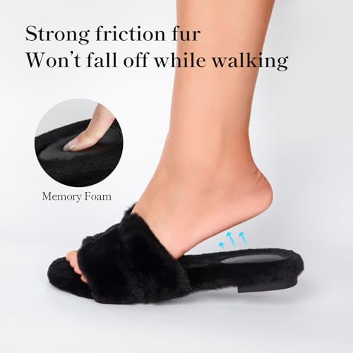 Stratuxx Kaze Womens Fur Slippers Comfy House Slides Sandals Open Toe Memory Foam Indoor Fluffy Slippers for Women Birthday Gift for Mom - Image 3