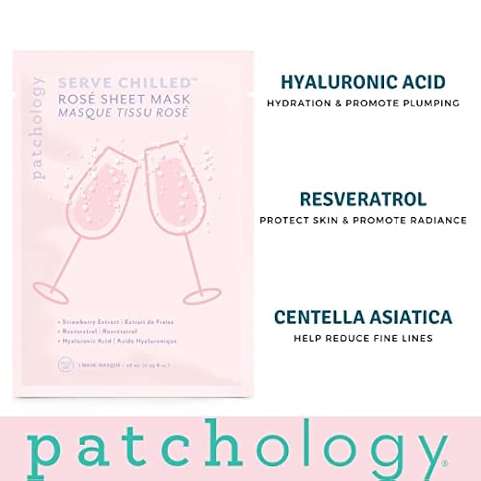 Patchology Serve Chilled Rosé Facial Sheet Mask with Hyaluronic Acid - Men and Women Face Masks Skincare Sheet for Moisturizing and Hydrating Skin - Best Face Sheets Moisturizer (1 Count) - Image 4
