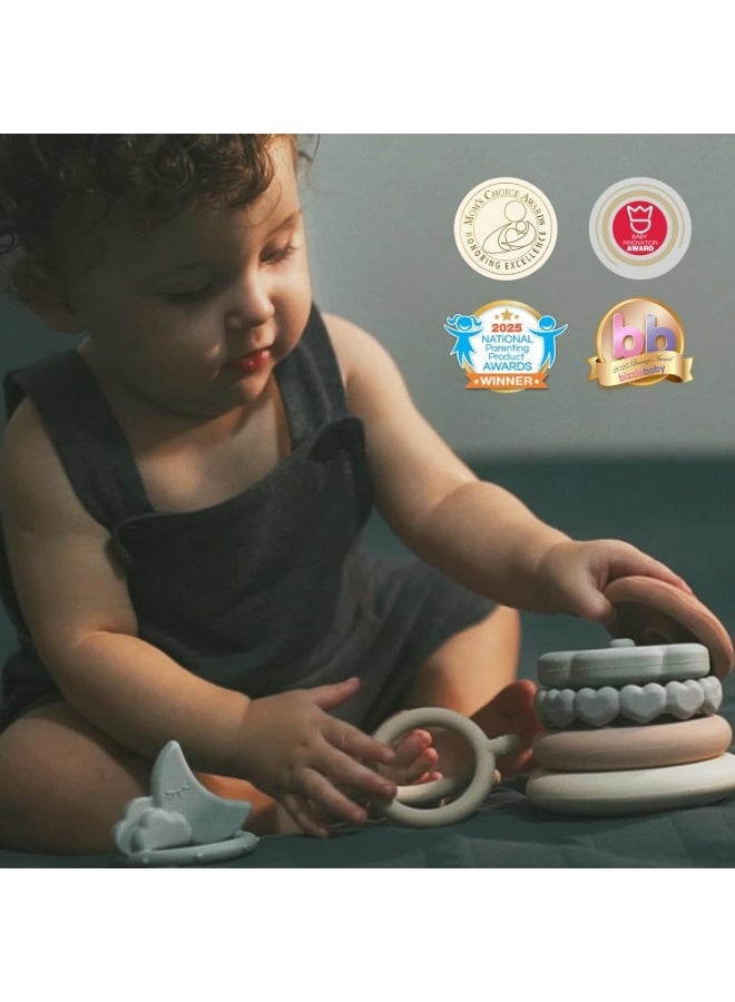 Moonkie Moonkie Stacks of Circles Soft Teething Toy | Educational Learning Baby Toy | Stacking Ring Toys for Babies Boy and Girl | 7 Piece Teethers Set (Nature) - Image 4