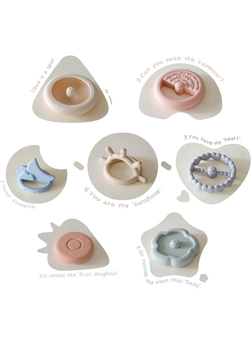 Moonkie Moonkie Stacks of Circles Soft Teething Toy | Educational Learning Baby Toy | Stacking Ring Toys for Babies Boy and Girl | 7 Piece Teethers Set (Nature) - Image 3