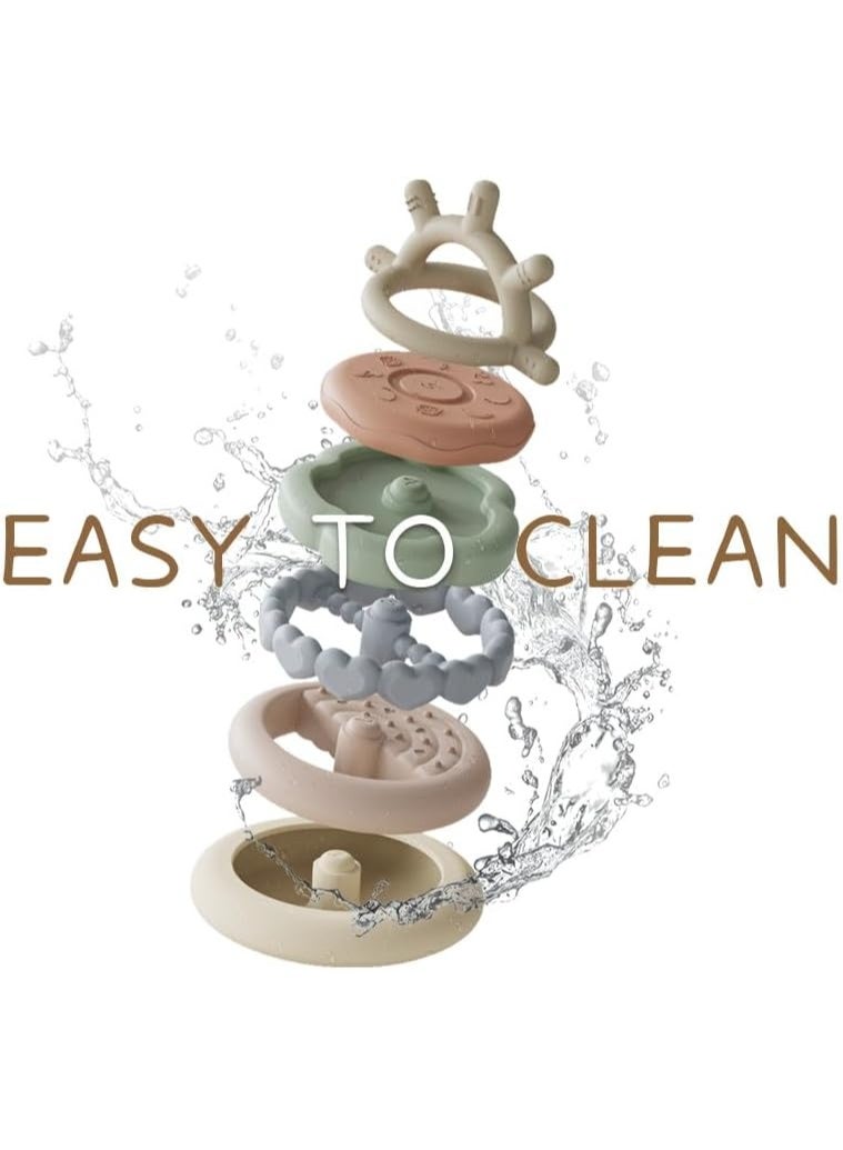 Moonkie Moonkie Stacks of Circles Soft Teething Toy | Educational Learning Baby Toy | Stacking Ring Toys for Babies Boy and Girl | 7 Piece Teethers Set (Nature) - Image 2