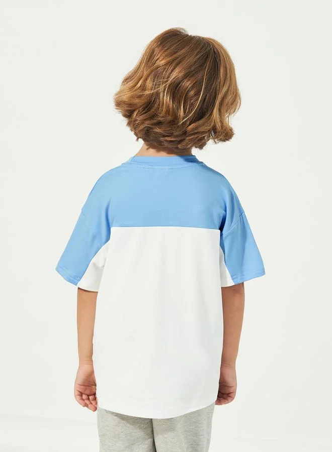 Styli Color Block Printed Oversized T-Shirt