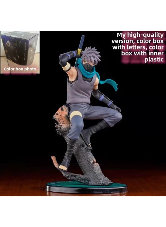 Naruto Hand-made Model Dark Kakashi Color Boxed High-quality Branch Animation Birthday Gift-Color:Dark Kakashi 24cm Color Box Plastic (super Quality Version Of The Base With Letters)
