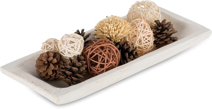 DECORATIVE WOOD DOUGH BOWL LONG WOODEN CENTERPIECE TABLE DECORATIONS NATURAL CANDLE HOLDER TRAY DECOR RUSTIC UNFINISHED TROUGH CENTERPIECES FOR DINING ROOM KITCHEN