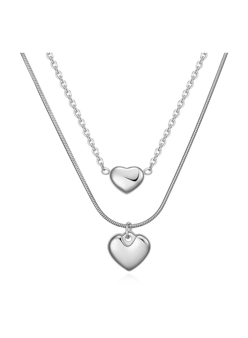 Luckam Love Heart Pendant Necklace, Heart Necklace Double Chain Necklace Ladies Simple Necklace Eternity Love Choker Necklaces, Jewelry Gift for Mom Girlfriend Girls - Image 1