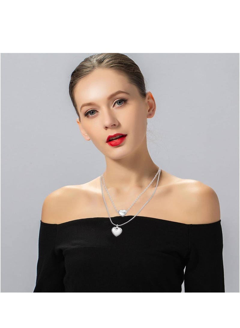 Luckam Love Heart Pendant Necklace, Heart Necklace Double Chain Necklace Ladies Simple Necklace Eternity Love Choker Necklaces, Jewelry Gift for Mom Girlfriend Girls - Image 5