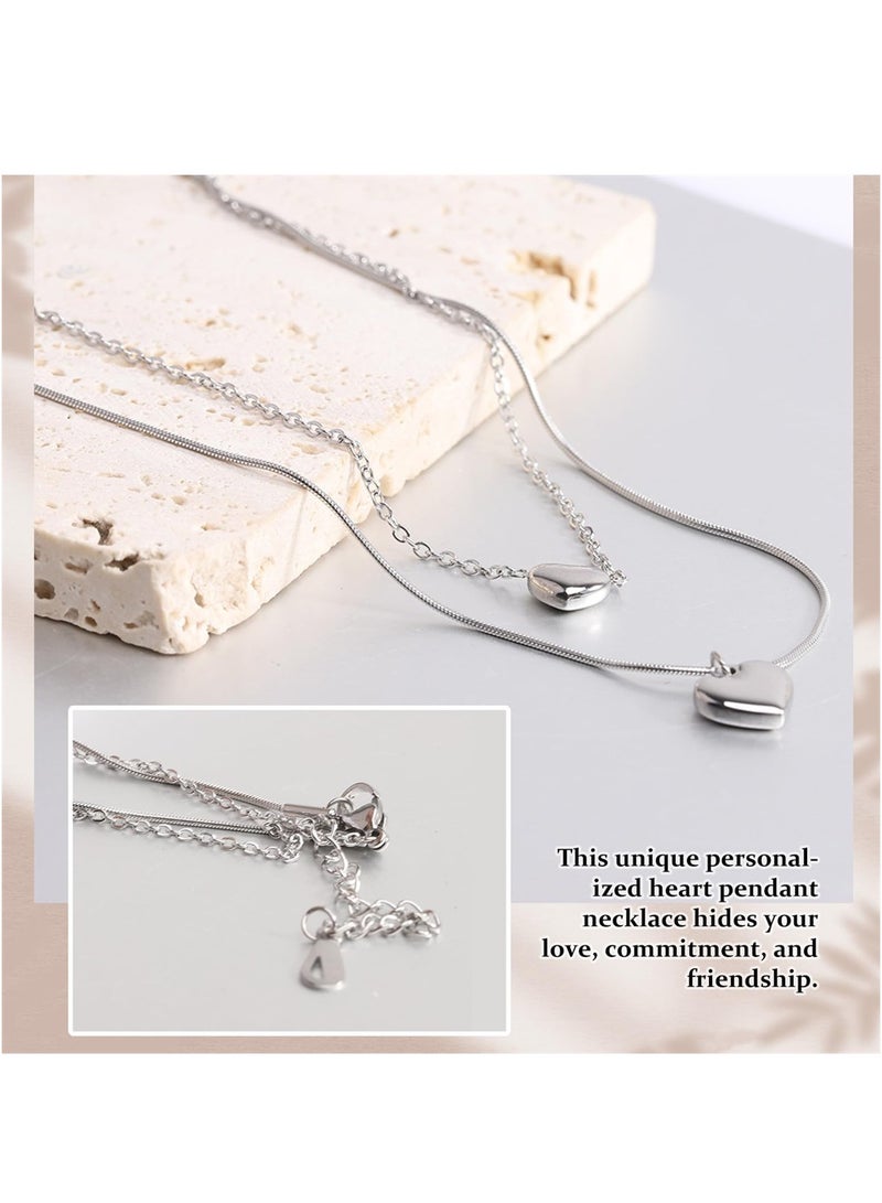 Luckam Love Heart Pendant Necklace, Heart Necklace Double Chain Necklace Ladies Simple Necklace Eternity Love Choker Necklaces, Jewelry Gift for Mom Girlfriend Girls - Image 3