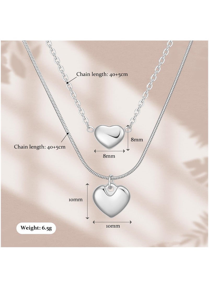 Luckam Love Heart Pendant Necklace, Heart Necklace Double Chain Necklace Ladies Simple Necklace Eternity Love Choker Necklaces, Jewelry Gift for Mom Girlfriend Girls - Image 2