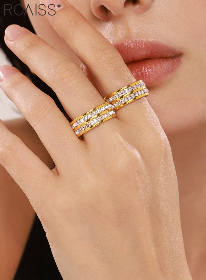 roaiss 4 Pcs Stainless Steel ring set for Women Men, Light Luxury Double Row Rhinestones Decoration, Fashionable and Casual Romantic Gold Ring, Suitable for Daily Wear - Image 5