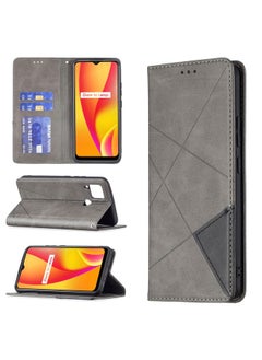 HuHa Case Cover For Realme C15 / C12 / C25 Rhombus Texture Horizontal Flip Magnetic Leather Case with Holder & Card Slots Grey 