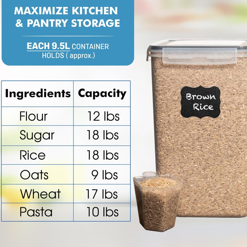 Shazo 2 PC (9.5L | 321 Oz) Extra Large Bulk Food Storage Containers with Airtight Lids for Flour, Sugar, Rice, Cereal & Pasta - Leakproof, BPA-Free Plastic Canisters for Kitchen & Pantry Organization - Image 3