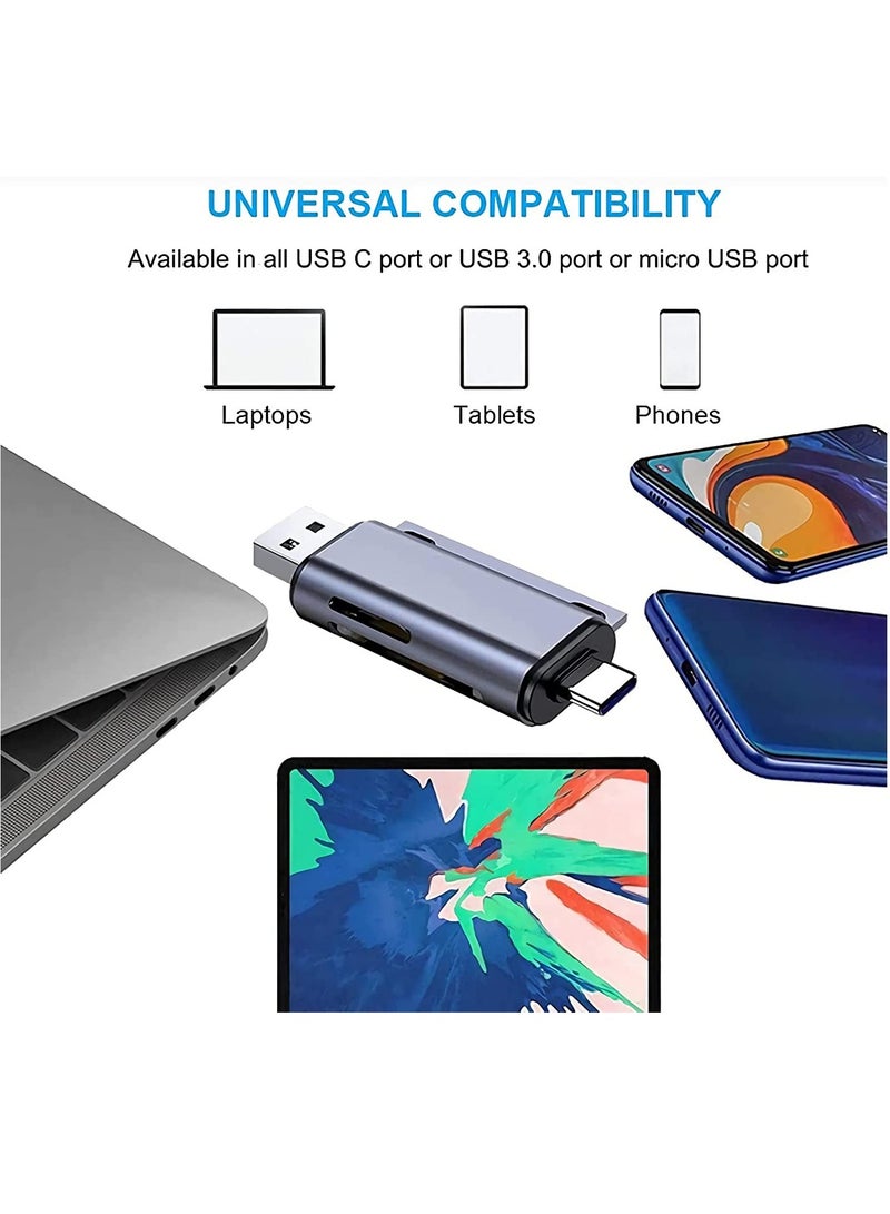 SD Card Reader, 3-in-1 USB C Memory Card Reader, USB 3.0 Card Reader Adapter for TF SD Micro SD SDXC SDHC MMC RS-MMC Micro SDXC Micro SDHC UHS-I for MacBook, PC, Laptop, Smart Phones, Tablets